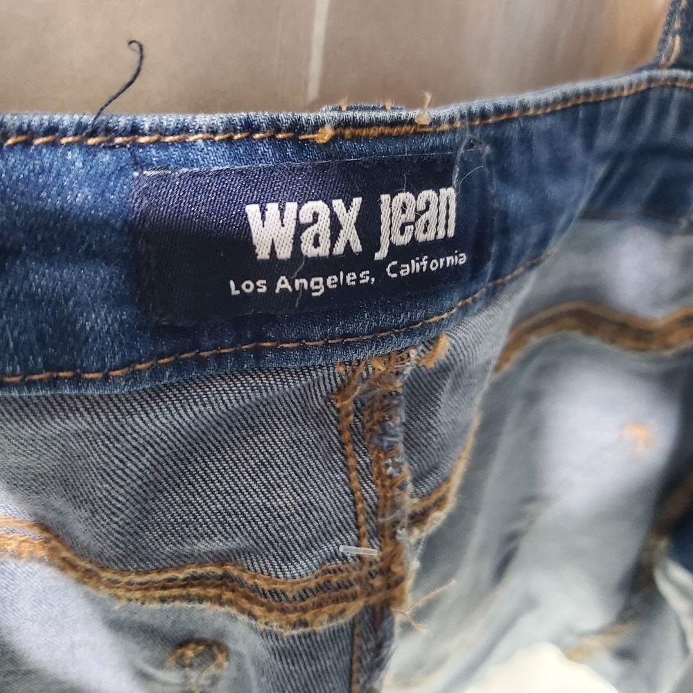 NWT Wax Jean Distressed Overall Cuffed Shorts Shortalls Size Small Blue Denim - Picture 8 of 13